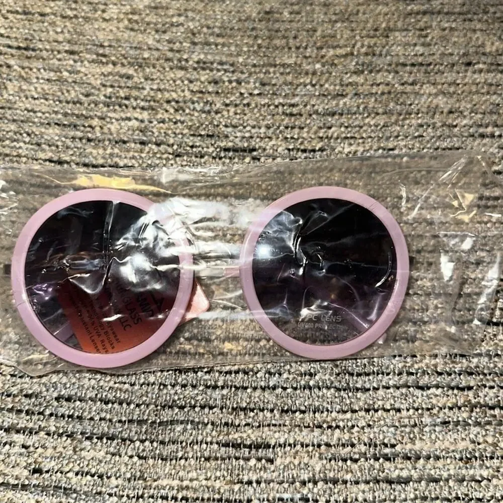 NEW Adorable Round Pink Sunglasses PC Lens UV400 Protection